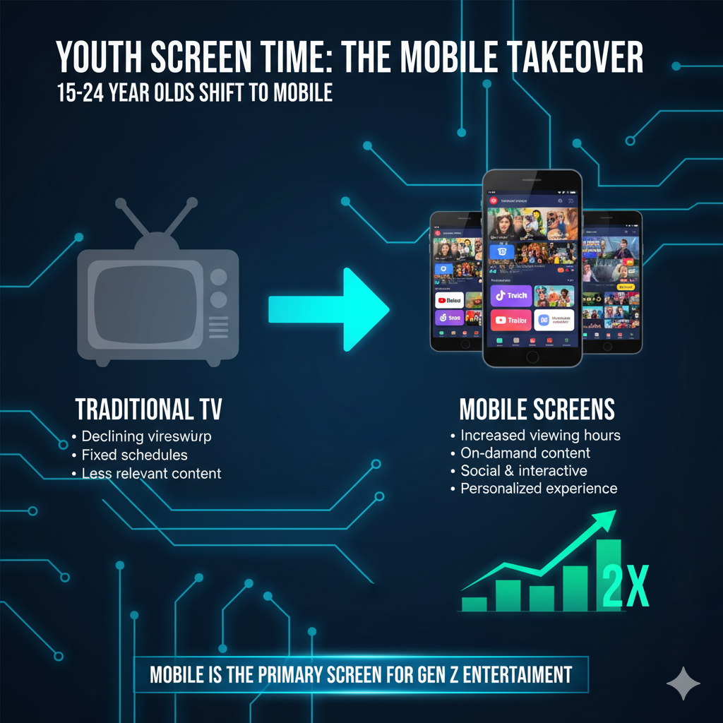 More 15-24 year olds move to mobile screens for viewing