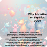 Sky VOD  KIDS Video on Demand TV Advertising costs Jan to July £0.05p per 100 views